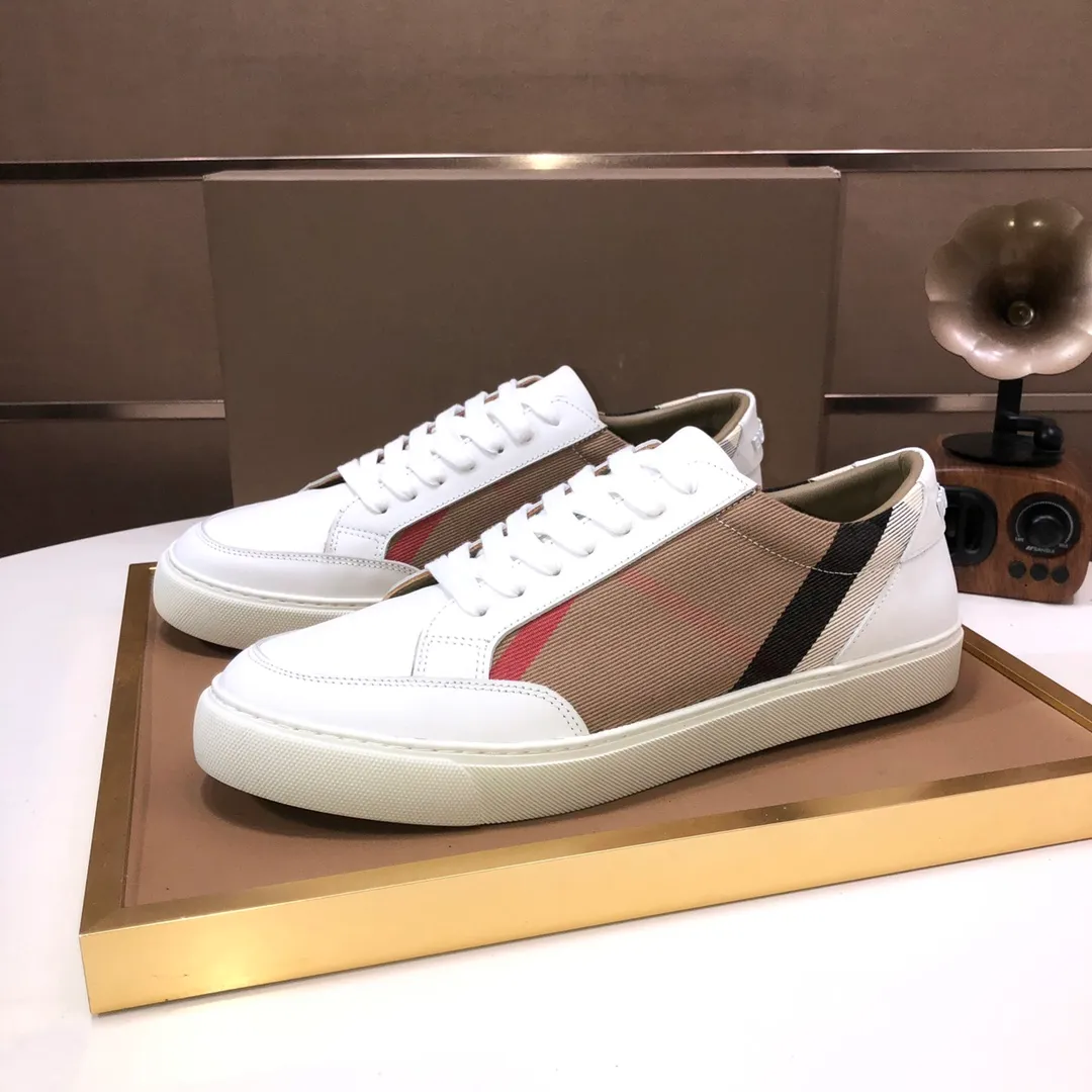 Men's shoes 💰480💰 [Burberry] (cowhide lining) classic low-top sneakers｜Imported cowhide with classic plaid fabric｜Cowhide lining｜Original outsole｜Fine workmanship and comfortable to wear Size: 38-44 (customized at 45)